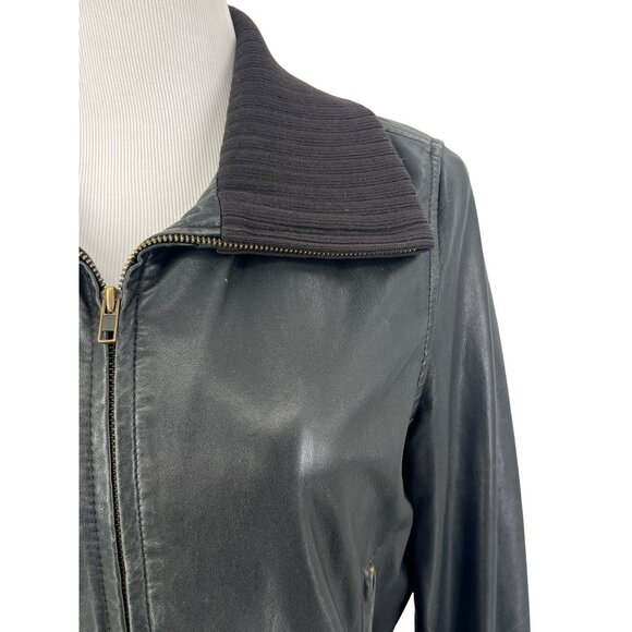 VINTAGE Y2K GAP Black Distressed Leather Bomber Jacket | Grunge Moto Streetwear - Picture 5 of 16